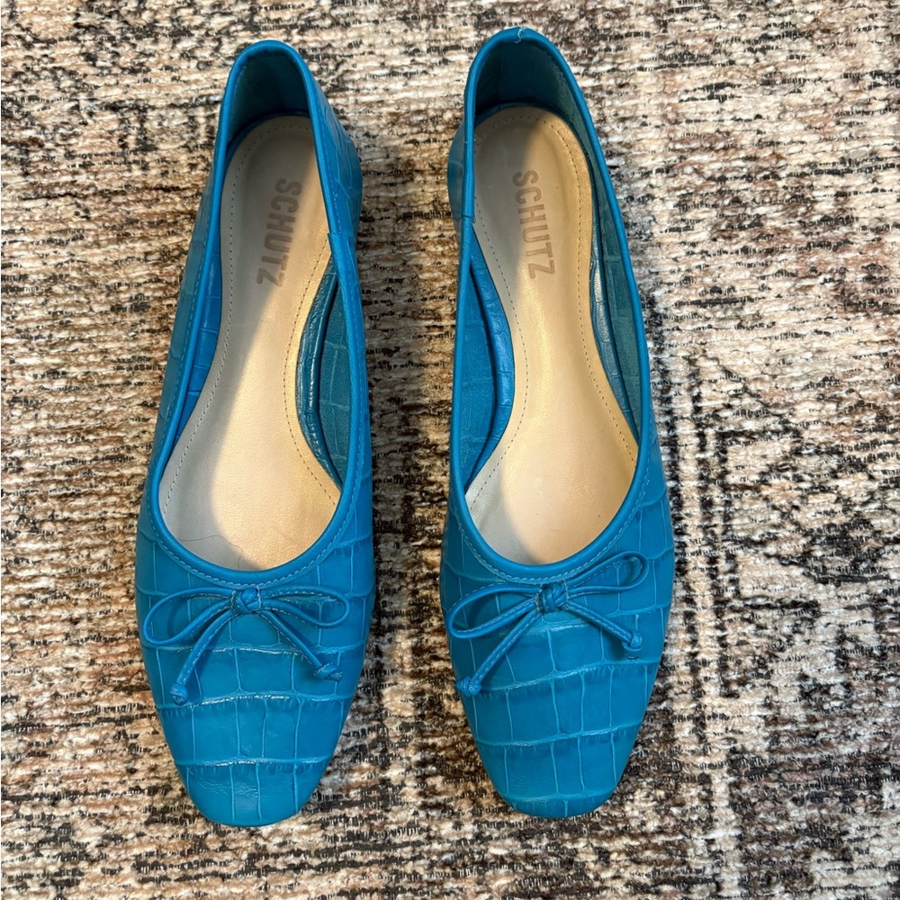 Schutz Arissa Ballet Flat Ocean Blue Croc Size 8.5
